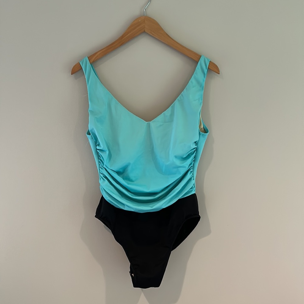 Miracle suit swim 2 tone blue & black one piece slimming swimsuit